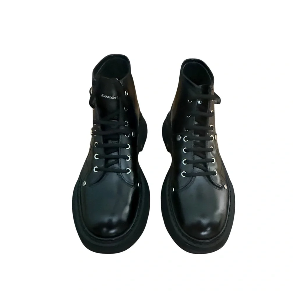 Alexander McQueen Tread Slick Leather Lace Up Spike  Combat Boots - Picture 3 of 9